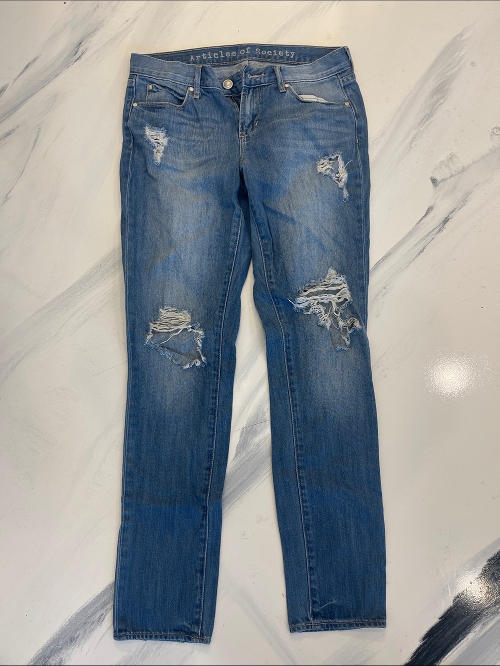Articles Of Society Slim Skinny Ripped Blue Jeans